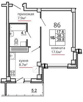 1-к квартира, сданный дом, 40м2, 16/16 этаж