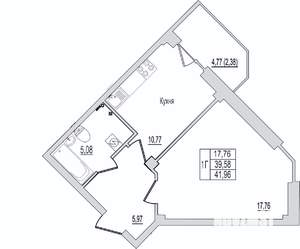 1-к квартира, сданный дом, 42м2, 1/10 этаж