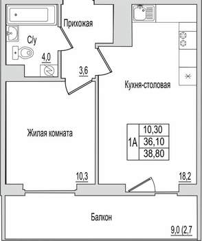 1-к квартира, вторичка, 39м2, 9/10 этаж