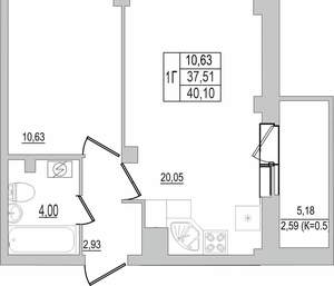 1-к квартира, вторичка, 40м2, 2/10 этаж