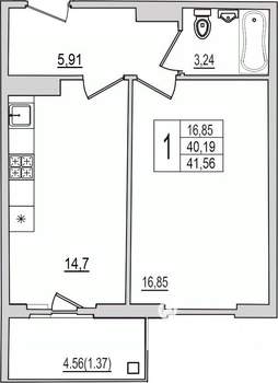 1-к квартира, вторичка, 42м2, 5/10 этаж