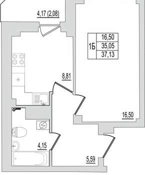 1-к квартира, вторичка, 37м2, 6/10 этаж