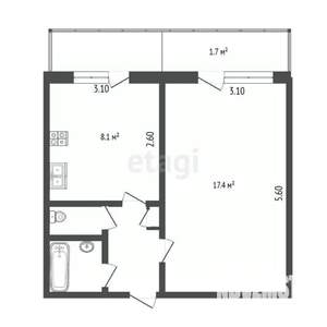 1-к квартира, вторичка, 34м2, 4/5 этаж