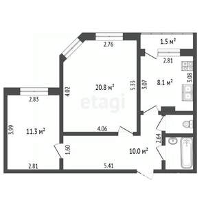 2-к квартира, вторичка, 54м2, 4/9 этаж