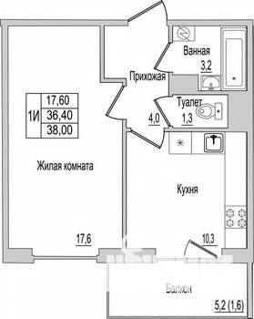 1-к квартира, вторичка, 38м2, 5/10 этаж