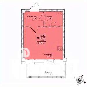 Студия квартира, строящийся дом, 25м2, 10/10 этаж