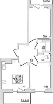 2-к квартира, вторичка, 55м2, 2/10 этаж