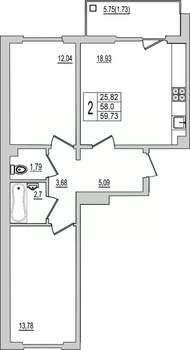 2-к квартира, вторичка, 60м2, 2/10 этаж