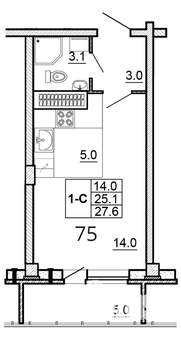 Студия квартира, вторичка, 28м2, 14/16 этаж