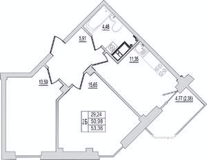 2-к квартира, сданный дом, 53м2, 10/10 этаж