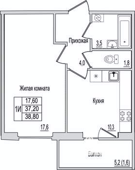 1-к квартира, вторичка, 39м2, 1/10 этаж