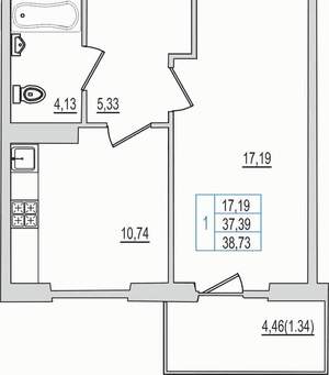 1-к квартира, вторичка, 39м2, 2/10 этаж
