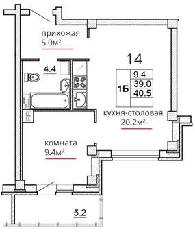 1-к квартира, вторичка, 41м2, 4/16 этаж
