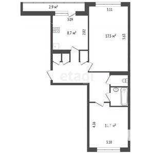 2-к квартира, вторичка, 53м2, 4/5 этаж