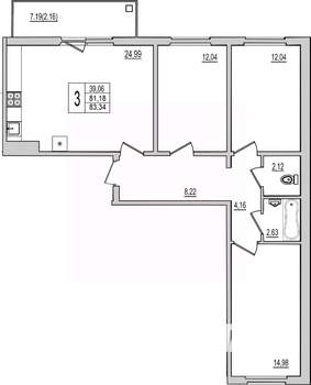 3-к квартира, вторичка, 83м2, 7/10 этаж