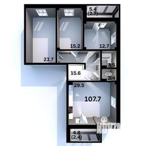 3-к квартира, строящийся дом, 108м2, 4/6 этаж