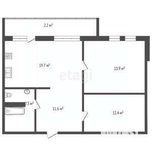 2-к квартира, вторичка, 64м2, 8/9 этаж
