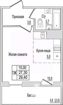 1-к квартира, вторичка, 29м2, 8/10 этаж