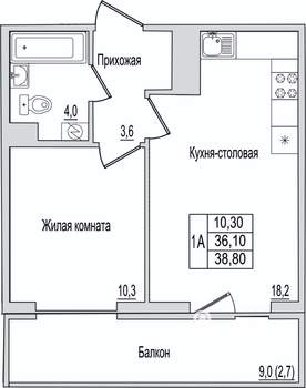 1-к квартира, вторичка, 39м2, 7/10 этаж