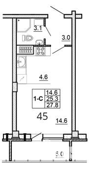 Студия квартира, вторичка, 28м2, 9/16 этаж
