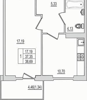 1-к квартира, вторичка, 39м2, 10/10 этаж