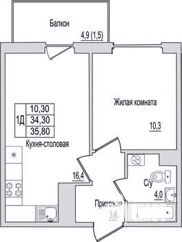 1-к квартира, вторичка, 36м2, 2/10 этаж