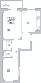 2-к квартира, сданный дом, 53м2, 10/10 этаж