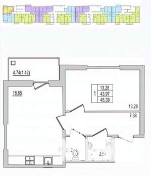 1-к квартира, вторичка, 45м2, 1/10 этаж