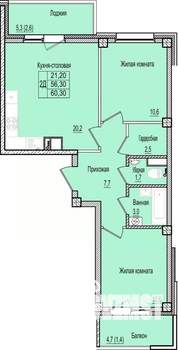2-к квартира, вторичка, 60м2, 3/9 этаж