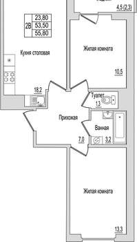 2-к квартира, вторичка, 56м2, 4/10 этаж