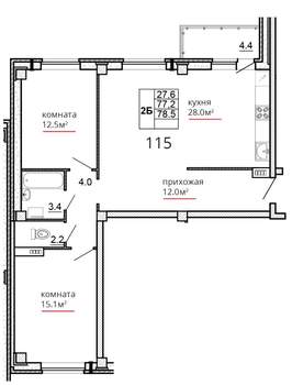 2-к квартира, вторичка, 79м2, 6/16 этаж