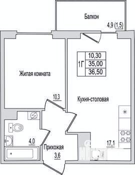 1-к квартира, вторичка, 37м2, 5/10 этаж