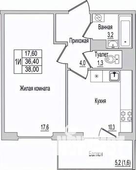 1-к квартира, вторичка, 38м2, 7/10 этаж