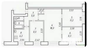 4-к квартира, вторичка, 65м2, 2/5 этаж