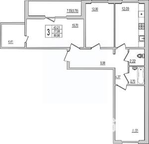 3-к квартира, вторичка, 81м2, 10/10 этаж