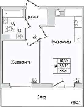 1-к квартира, вторичка, 39м2, 7/10 этаж