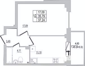 1-к квартира, вторичка, 37м2, 3/10 этаж