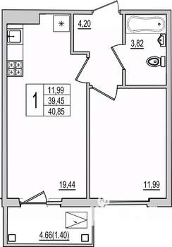 1-к квартира, вторичка, 41м2, 4/10 этаж