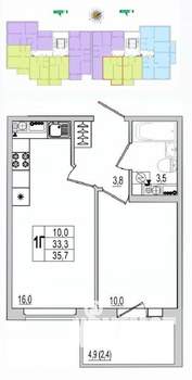 1-к квартира, вторичка, 36м2, 10/10 этаж