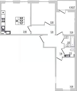 3-к квартира, вторичка, 78м2, 9/9 этаж
