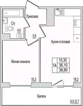 1-к квартира, вторичка, 39м2, 8/10 этаж