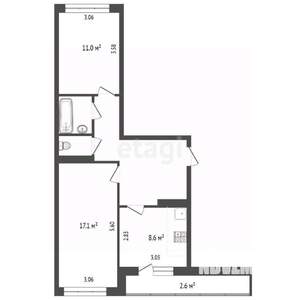 2-к квартира, вторичка, 53м2, 2/5 этаж