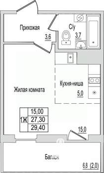 1-к квартира, вторичка, 29м2, 6/10 этаж