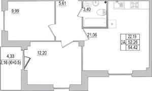 2-к квартира, вторичка, 54м2, 2/10 этаж
