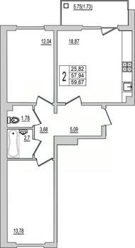 2-к квартира, вторичка, 60м2, 5/10 этаж