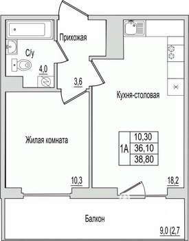 1-к квартира, вторичка, 39м2, 4/10 этаж