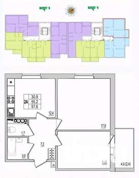 2-к квартира, вторичка, 58м2, 10/10 этаж