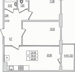 2-к квартира, вторичка, 61м2, 10/10 этаж