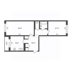 2-к квартира, вторичка, 52м2, 1/9 этаж
