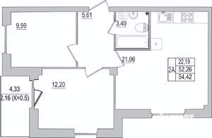 2-к квартира, вторичка, 54м2, 2/10 этаж